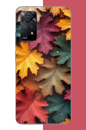 Redmi Note 11E Uyumlu Sonbahar Yaprakları ve Çiy Baskılı Silikon Kılıf