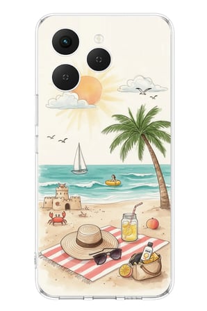 Tecno Spark 40 Uyumlu Sulu Boya Sahil ve Deniz Manzaralı Baskılı Silikon Kılıf