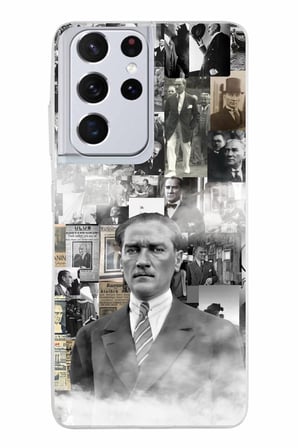 Samsung Galaxy S21 ULTRA Uyumlu Mustafa Kemal Atatürk Kolaj Baskılı Silikon Kılıf