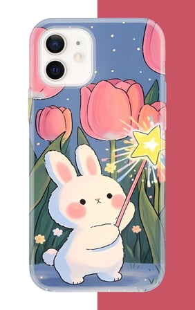 iPhone 12-12 PRO Uyumlu peluş tavşan Baskılı Silikon Kılıf