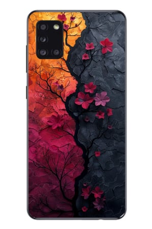 Samsung Galaxy A31 Uyumlu Yaprak Geçişkenliği Baskılı Silikon Kılıf