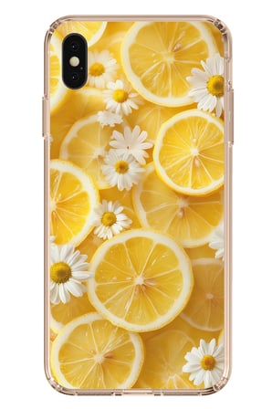 iPhone XS MAX Uyumlu Limon Dilimleri ve Papatya Desenli Baskılı Silikon Kılıf