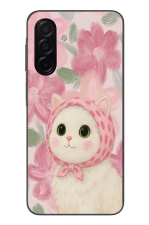 Samsung Galaxy A26 Uyumlu Pembe Örtülü Kedi Baskılı Silikon Kılıf