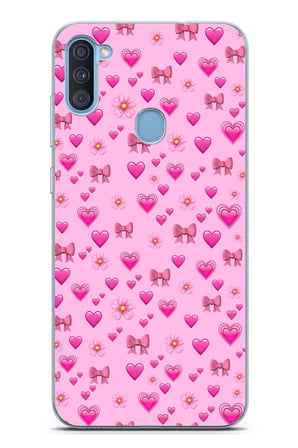 Samsung Galaxy A11-M11 Uyumlu Pembe Minik Kalpler Baskılı Silikon Kılıf