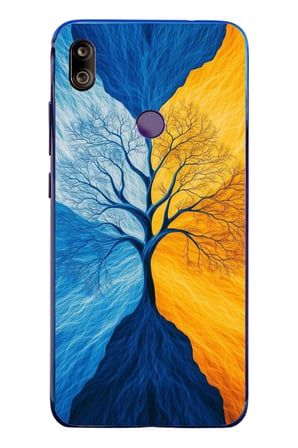 Redmi Note 7 Uyumlu Sarı Mavi Ağaç Baskılı Silikon Kılıf