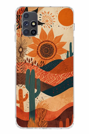Samsung Galaxy M51 Uyumlu Etnik Güneş ve Mandala Figürlü Toprak Tonları Baskılı Silikon Kılıf