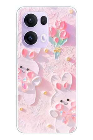 OPPO Reno 13 PRO Uyumlu Sevimli Tavşanlar Baskılı Silikon Kılıf