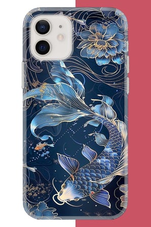 iPhone 11 Uyumlu mavi yüzen balık Baskılı Silikon Kılıf