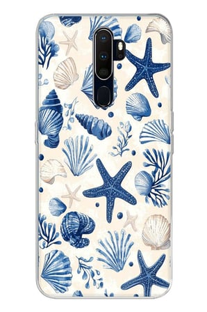 Oppo A5/A9 2020 Uyumlu Mavi Deniz Kabuğu ve Yıldız Desenli Baskılı Silikon Kılıf