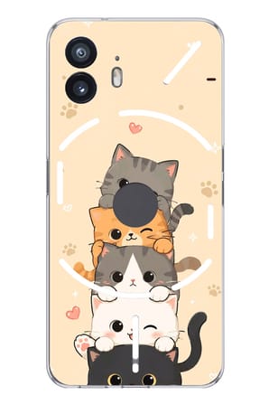 Nothing Phone (2) Uyumlu Sevimli Kedicikler ve Patiler Baskılı Silikon Kılıf