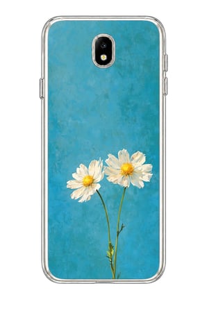 Samsung Galaxy J7 PRO Uyumlu İki Beyaz Çiçek Tasarımlı Turkuaz Baskılı Silikon Kılıf