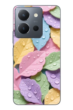 Vivo Y36 Uyumlu Pastel Damlalıklı Yapraklar Baskılı Silikon Kılıf