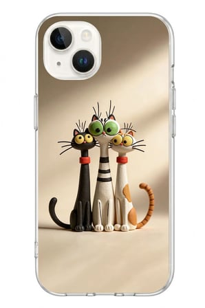 İphone 13/14 Uyumlu Neşeli Kedi Ailesi Baskılı Silikon Kılıf