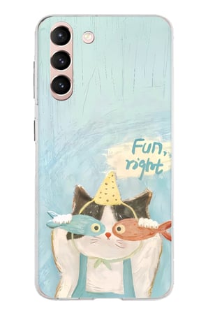 Samsung Galaxy S21 Uyumlu Balıklı Gözlüklü Komik Kedi Baskılı Silikon Kılıf