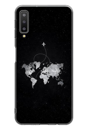 Samsung Galaxy A7 2018 Uyumlu Dünya Haritası Uçuş Baskılı Silikon Kılıf