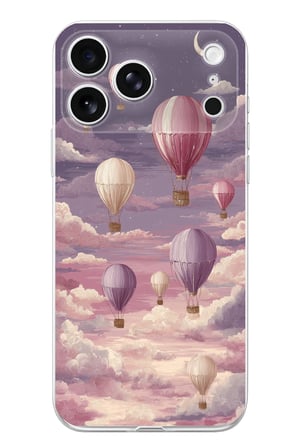 İphone 17 PRO Uyumlu Mor Gökyüzü ve Uçan Balon Baskılı Silikon Kılıf