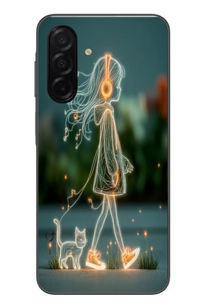 Samsung Galaxy A26 Uyumlu Kedili Neon Kız Baskılı Silikon Kılıf