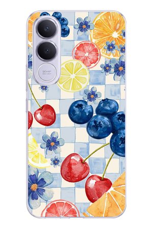 Vivo V70 FE Uyumlu Sulu Boya Meyve ve Çiçek Desenli Baskılı Silikon Kılıf