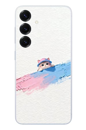 Samsung Galaxy S25 Uyumlu Pembe Mavi Kedi Baskılı Silikon Kılıf