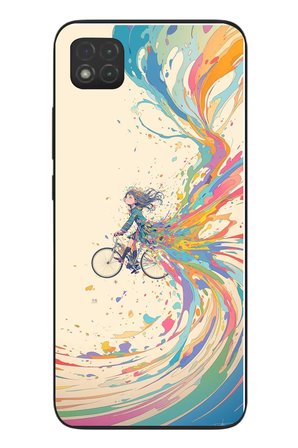 Redmi 9C Uyumlu Rengarenk Bisikletli Kız Baskılı Silikon Kılıf