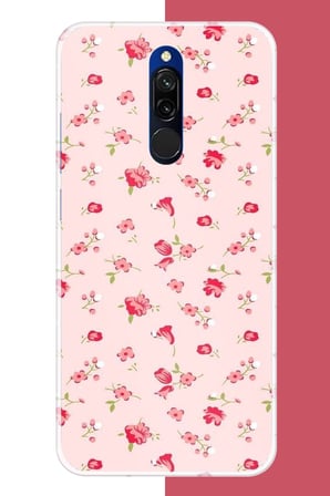Redmi 8 Uyumlu pembe çiçekli pattern Baskılı Silikon Kılıf