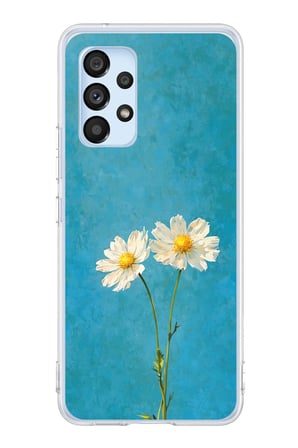 Samsung Galaxy A53 Uyumlu İki Beyaz Çiçek Tasarımlı Turkuaz Baskılı Silikon Kılıf