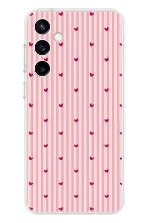 Samsung Galaxy S23 FE Uyumlu Pembe Çizgili ve Mini Kalp Baskılı Silikon Kılıf