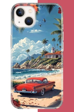 iPhone 13-14 Uyumlu palm sahil Baskılı Silikon Kılıf
