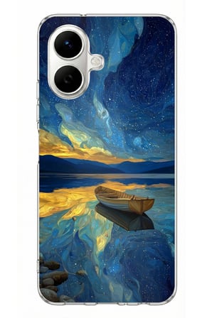 Infinix Smart 10 Uyumlu Yıldızlı Gece ve Kayık Manzaralı Baskılı Silikon Kılıf
