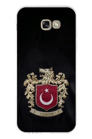 Samsung Galaxy A7 2017 Uyumlu Türk Sembolü Kurt ve Bayrak Desenli Baskılı Silikon Kılıf
