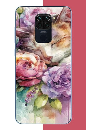 Redmi Note 9 Uyumlu sulu boya kedi Baskılı Silikon Kılıf