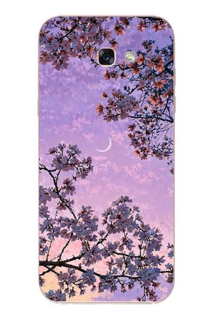 Samsung Galaxy A7 (2017) Uyumlu Mor Gökyüzülü Ağaç Baskılı Silikon Kılıf