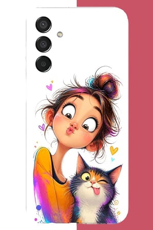 Samsung Galaxy M15 Uyumlu Kediyle Neşeli Özçekim Baskılı Silikon Kılıf