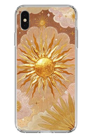 iPhone X-XS Uyumlu Altın Güneş ve Yıldız Desenli Baskılı Silikon Kılıf