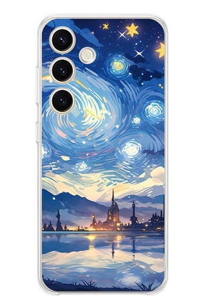 Samsung Galaxy S24 Uyumlu Yıldızlı Gökyüzü ve Şehir Silüeti Baskılı Silikon Kılıf
