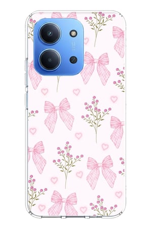 Redmi 15C Uyumlu Pembe Çiçek ve Fiyonklar Baskılı Silikon Kılıf