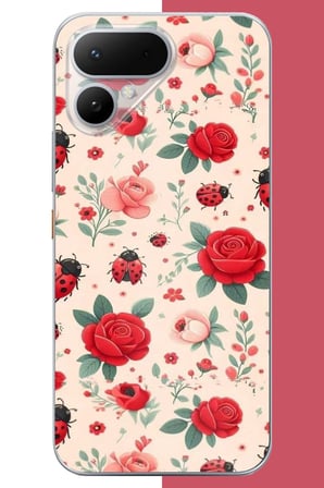 Tecno Pova Curve 2 Uyumlu uğur böcek ve gül Baskılı Silikon Kılıf