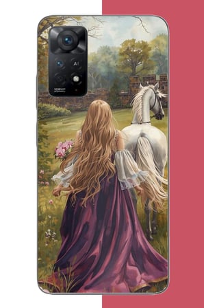 Redmi Note 11E Uyumlu mor elbiseli kadın Baskılı Silikon Kılıf