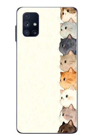 Samsung Galaxy M51 Uyumlu Sıralı Kediler Baskılı Silikon Kılıf