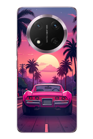 Honor Magic 7 Lite Uyumlu Palmiye Neon Pembe Araba Baskılı Silikon Kılıf
