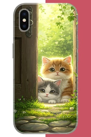 iPhone XS MAX Uyumlu kapıdaki kediler Baskılı Silikon Kılıf