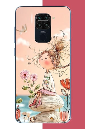 Redmi Note 9 Uyumlu Bahçede Hayal Kuran Kız Baskılı Silikon Kılıf
