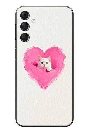 Samsung Galaxy A24 Uyumlu Pembe Kalpli Kedi Baskılı Silikon Kılıf