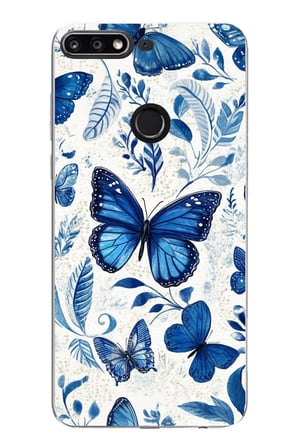 Huawei Y7 2018 - Honor 7C Uyumlu Mavi Kelebekler Baskılı Silikon Kılıf
