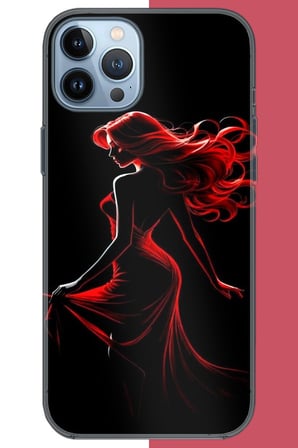 iPhone 13 Pro Uyumlu kırmızı elbiseli kadın Baskılı Silikon Kılıf