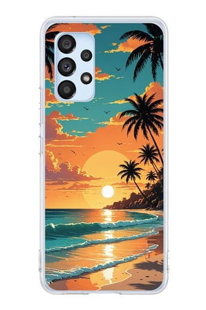 Samsung Galaxy A53 Uyumlu Tropikal Sahil ve Gün Batımı Baskılı Silikon Kılıf