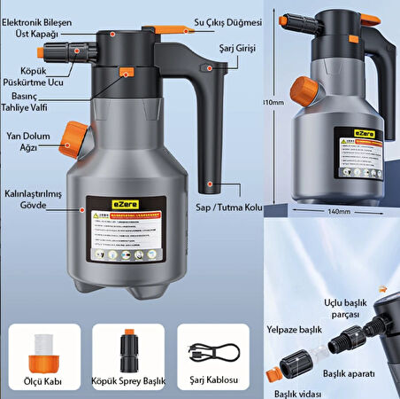Şarjlı Kendinden pompalı köpük püskürtücü araba yıkama ilaçlama için yüksek basınçlı pompa