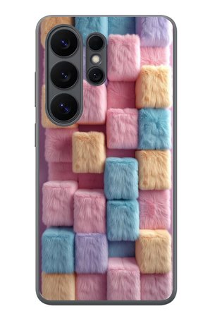 Samsung Galaxy S26 Ultra Uyumlu Pembe Tüylü Kareler Baskılı Silikon Kılıf