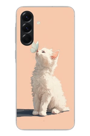 Samsung Galaxy A56 Uyumlu Beyaz Kelebekli Kedi Baskılı Silikon Kılıf