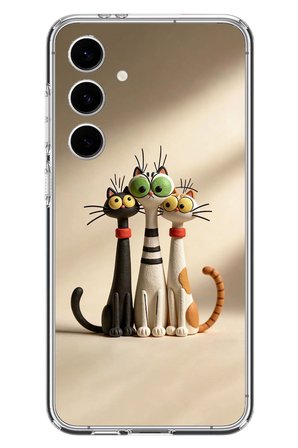 Samsung Galaxy S24 FE Uyumlu Neşeli Kedi Ailesi Baskılı Silikon Kılıf